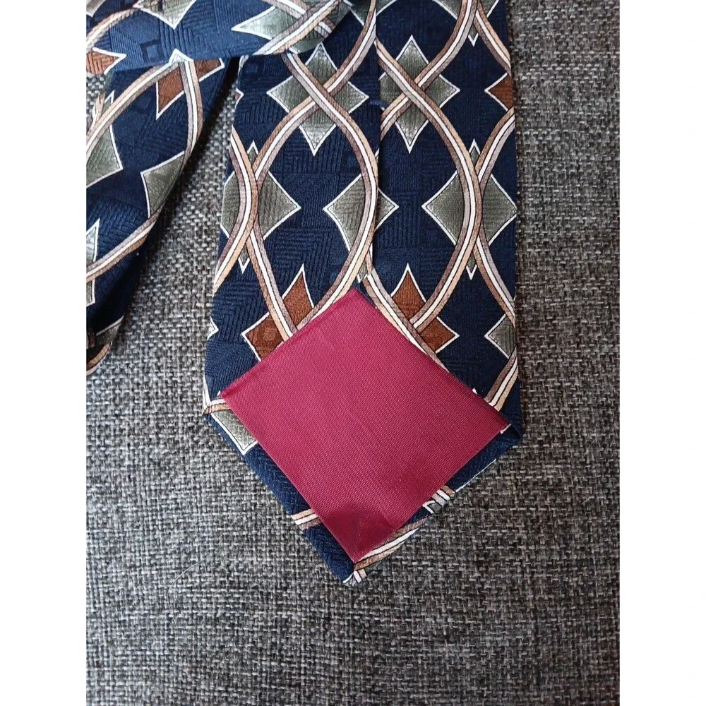 Tie 70s 80s 90s Y2K Mens Stanley Blacker Silk Blue Green Beige 4 Wide 55 Long
